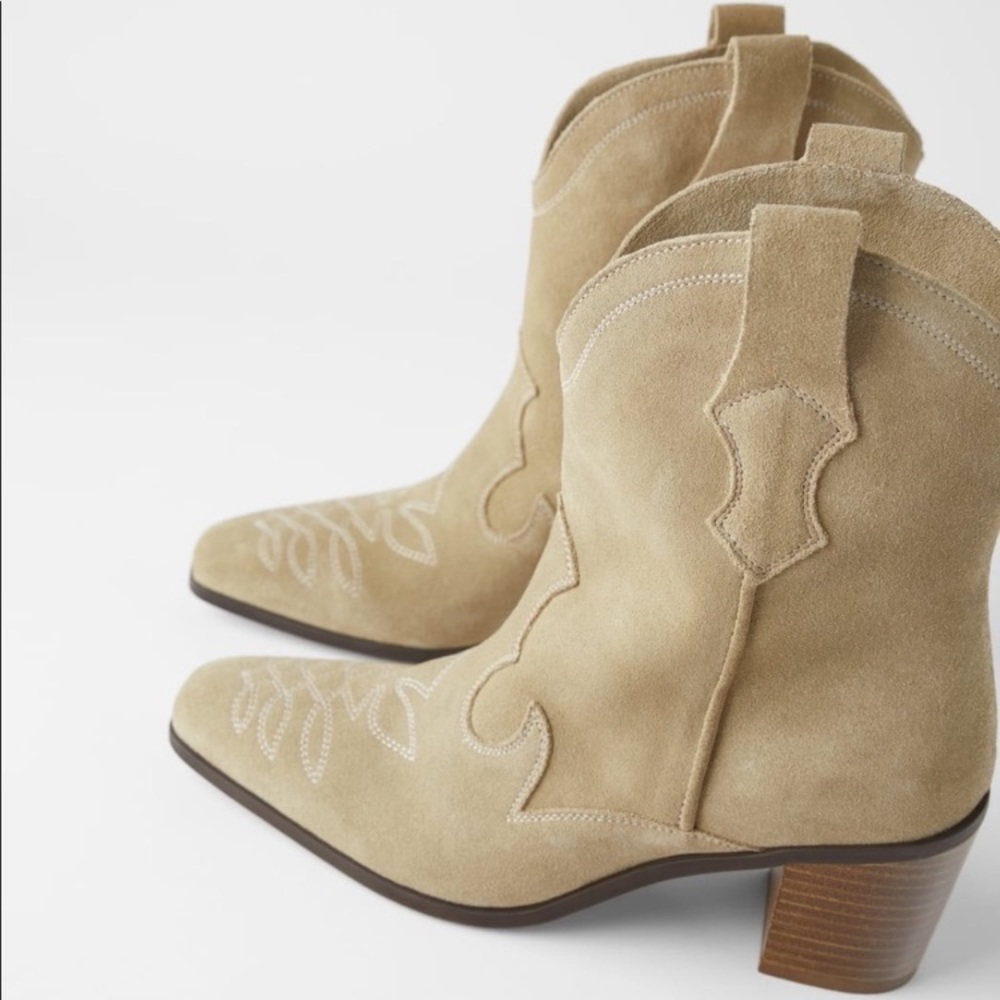 Zara Cowboy Boot Suede Leather